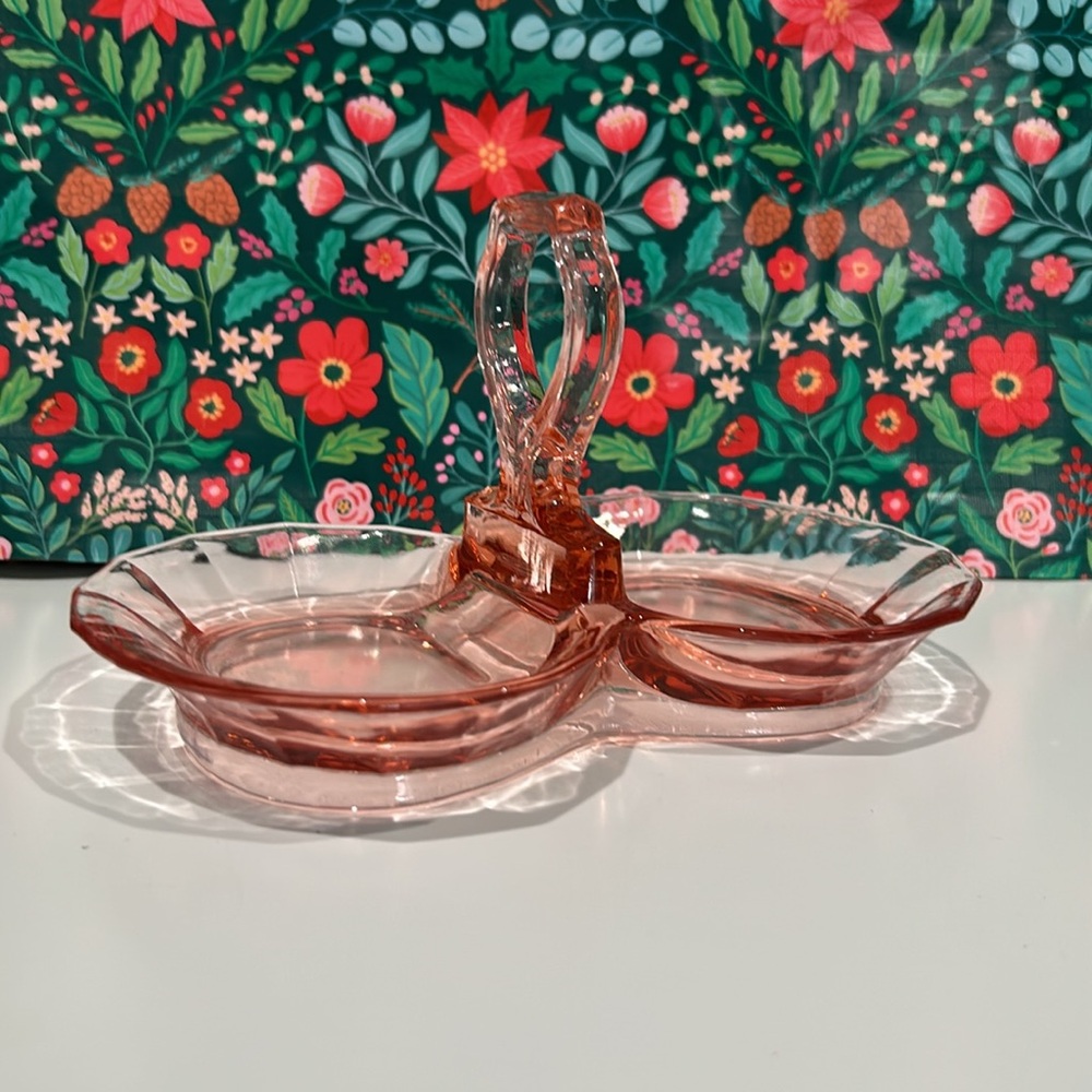 Pink Cambridge glass condiment tray